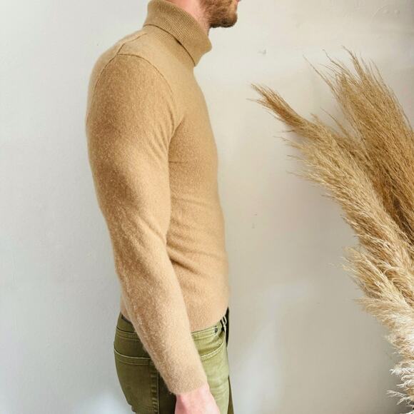 MENS THEORY Camel Khaki Beige Tan Cashmere Solid Pullover Turtleneck Sweater XS - Picture 3 of 11
